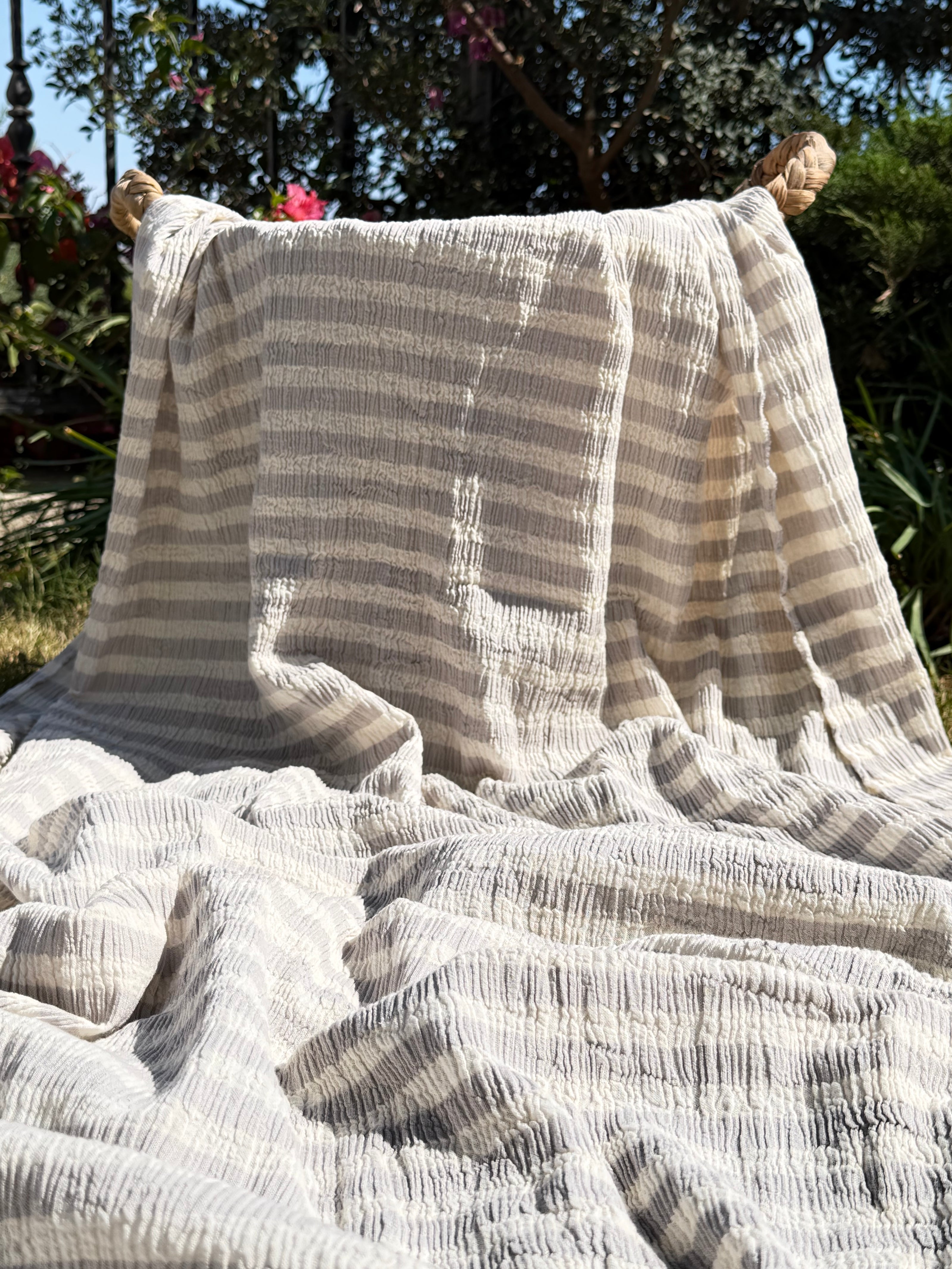 Premium Handwoven Crinkle Stripe Cotton Fabric | Resort Wear Textile