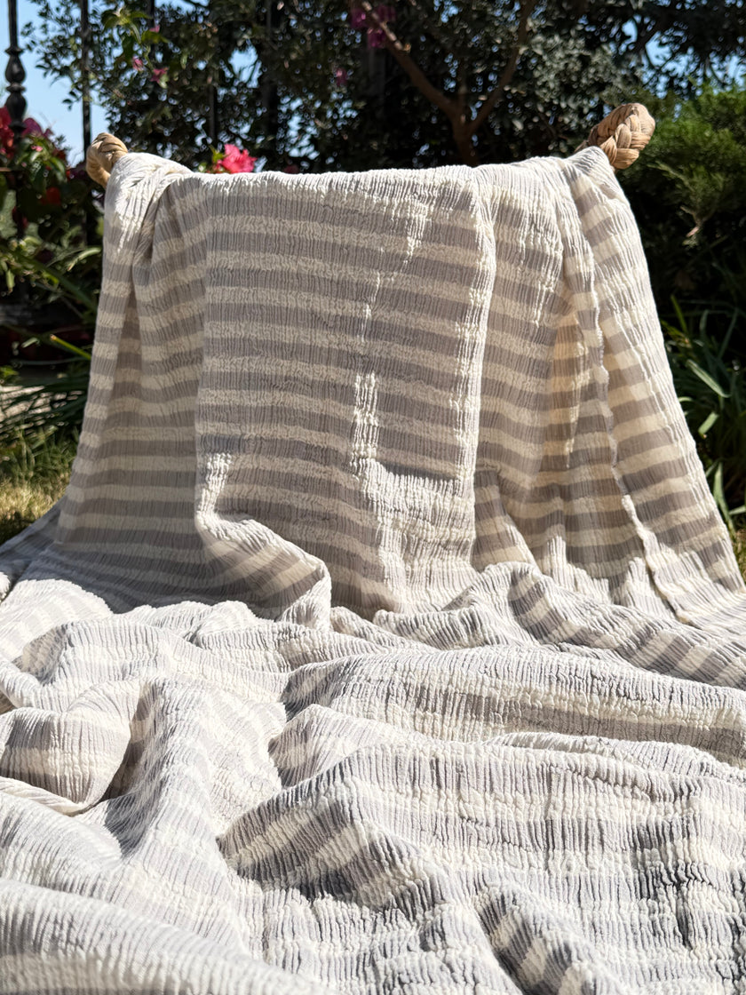 Premium Handwoven Crinkle Stripe Cotton Fabric | Resort Wear Textile