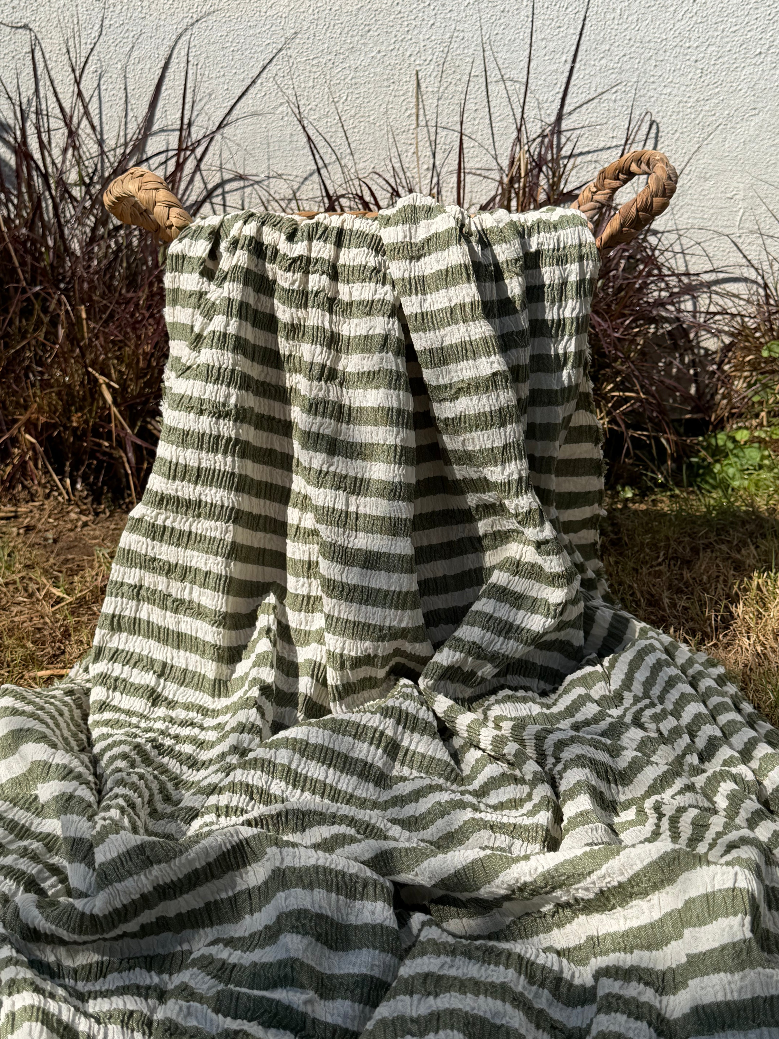 Premium Handwoven Crinkle Stripe Cotton Fabric | Resort Wear Textile