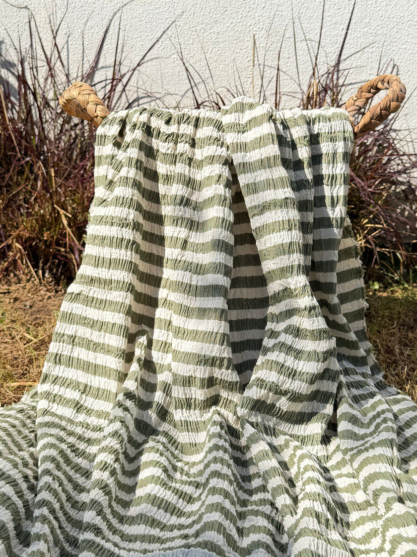 Premium Handwoven Crinkle Stripe Cotton Fabric | Resort Wear Textile