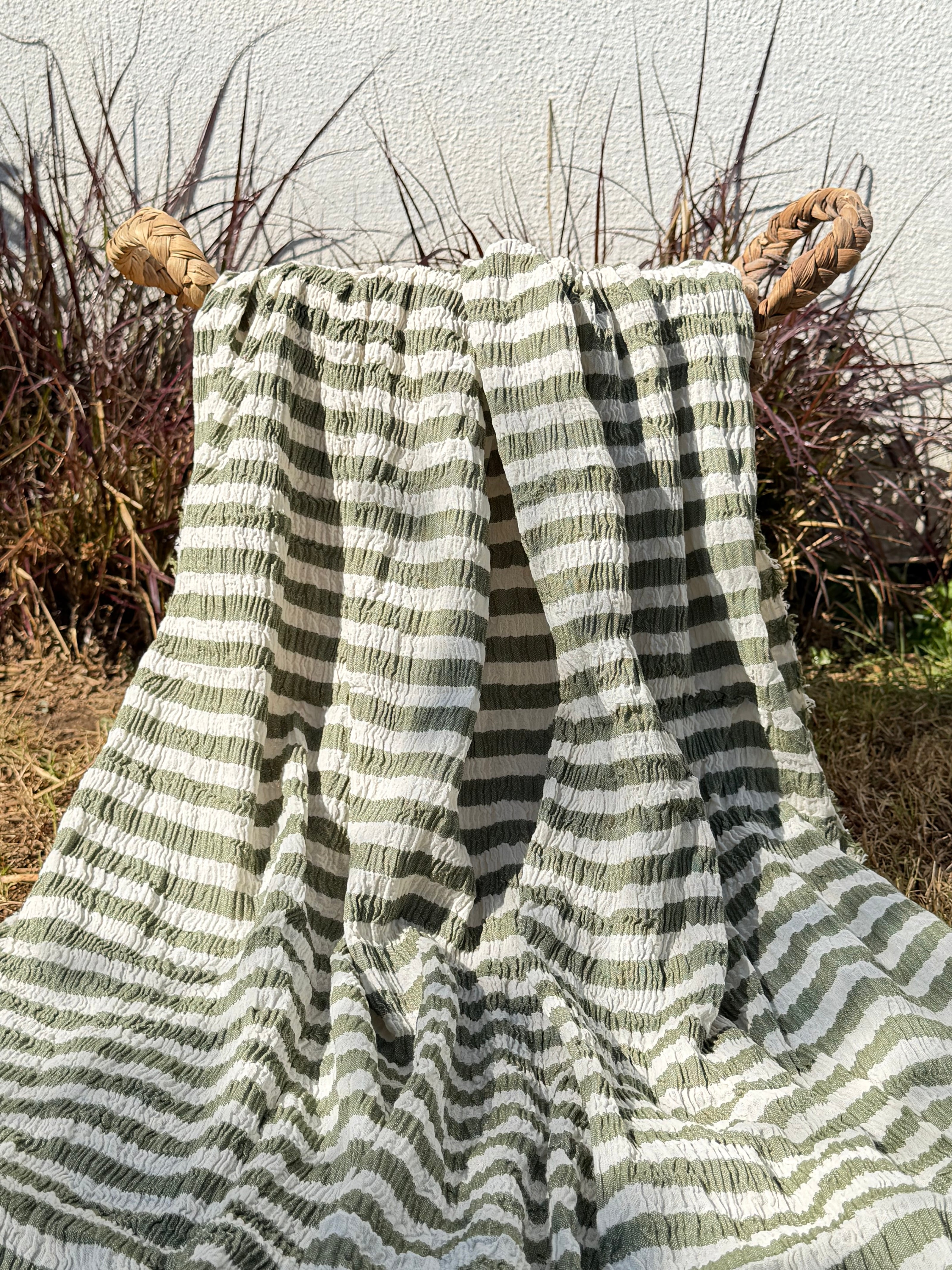 Premium Handwoven Crinkle Stripe Cotton Fabric | Resort Wear Textile