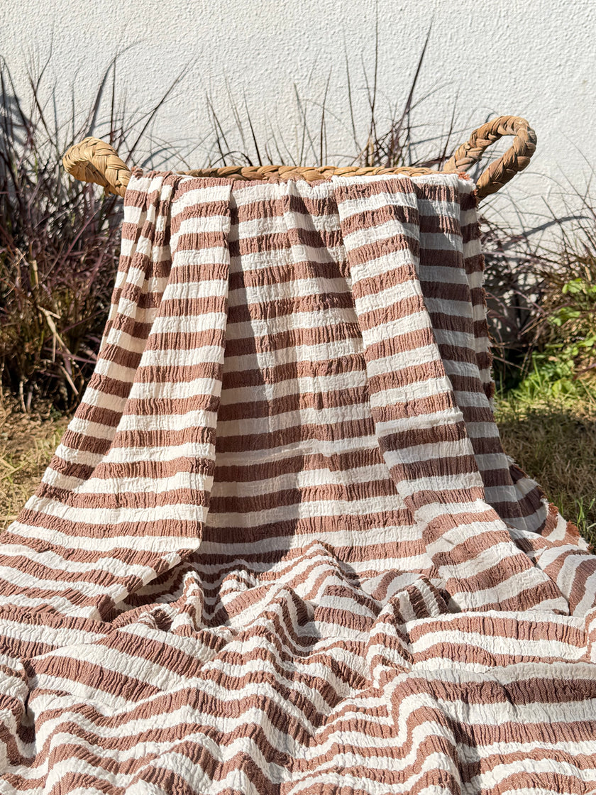 Premium Handwoven Crinkle Stripe Cotton Fabric | Resort Wear Textile