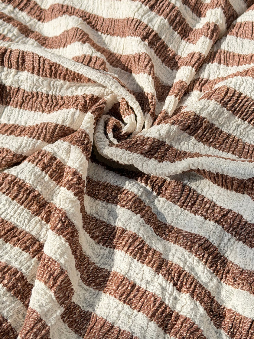 Premium Handwoven Crinkle Stripe Cotton Fabric | Resort Wear Textile