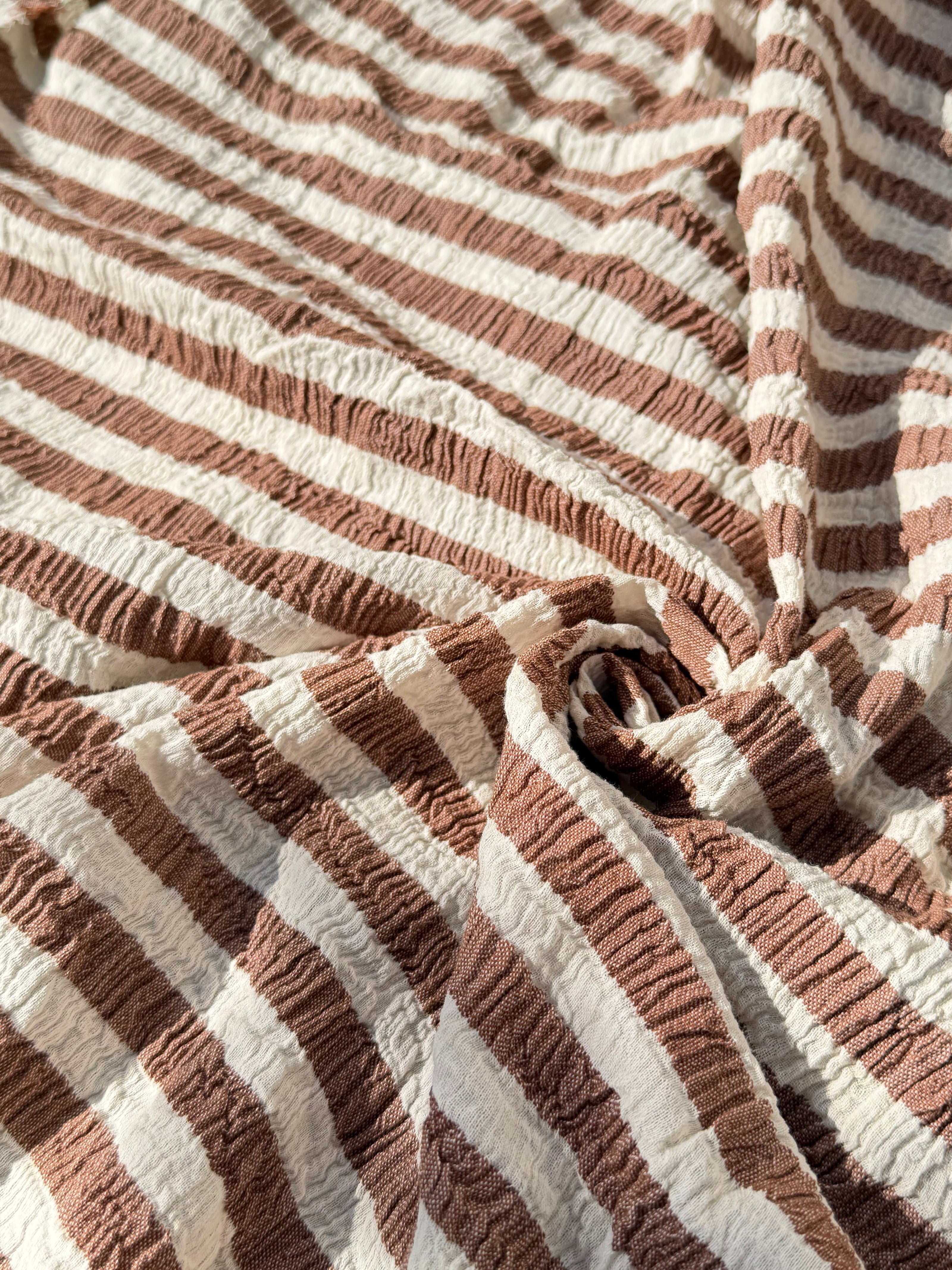 Premium Handwoven Crinkle Stripe Cotton Fabric | Resort Wear Textile
