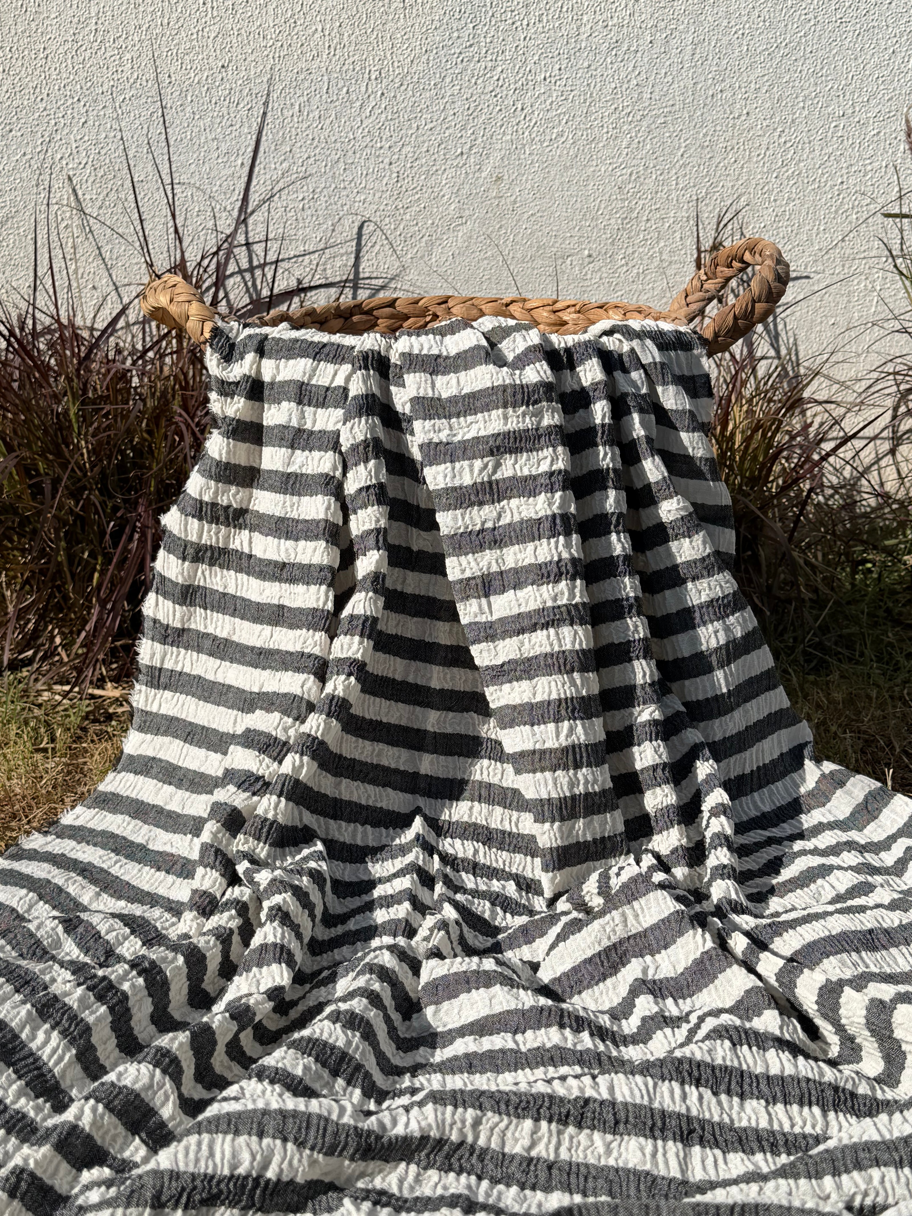 Premium Handwoven Crinkle Stripe Cotton Fabric | Resort Wear Textile