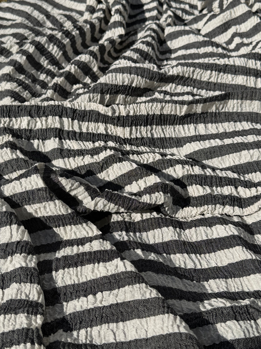 Premium Handwoven Crinkle Stripe Cotton Fabric | Resort Wear Textile