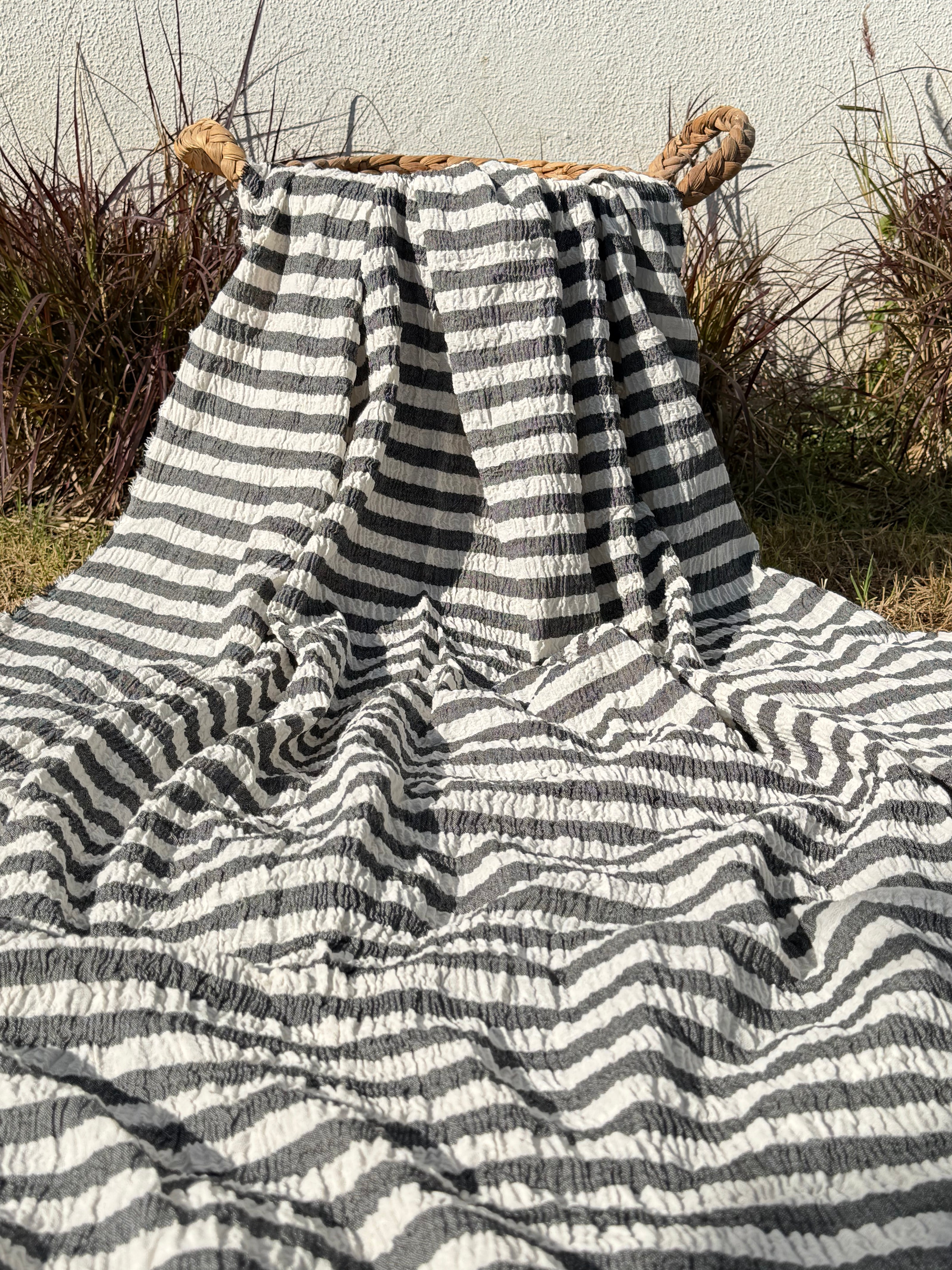 Premium Handwoven Crinkle Stripe Cotton Fabric | Resort Wear Textile