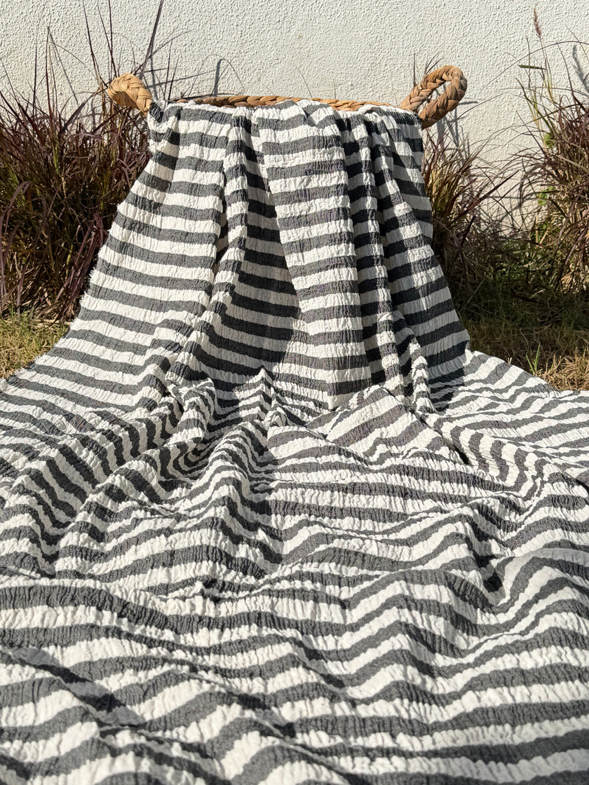 Premium Handwoven Crinkle Stripe Cotton Fabric | Resort Wear Textile