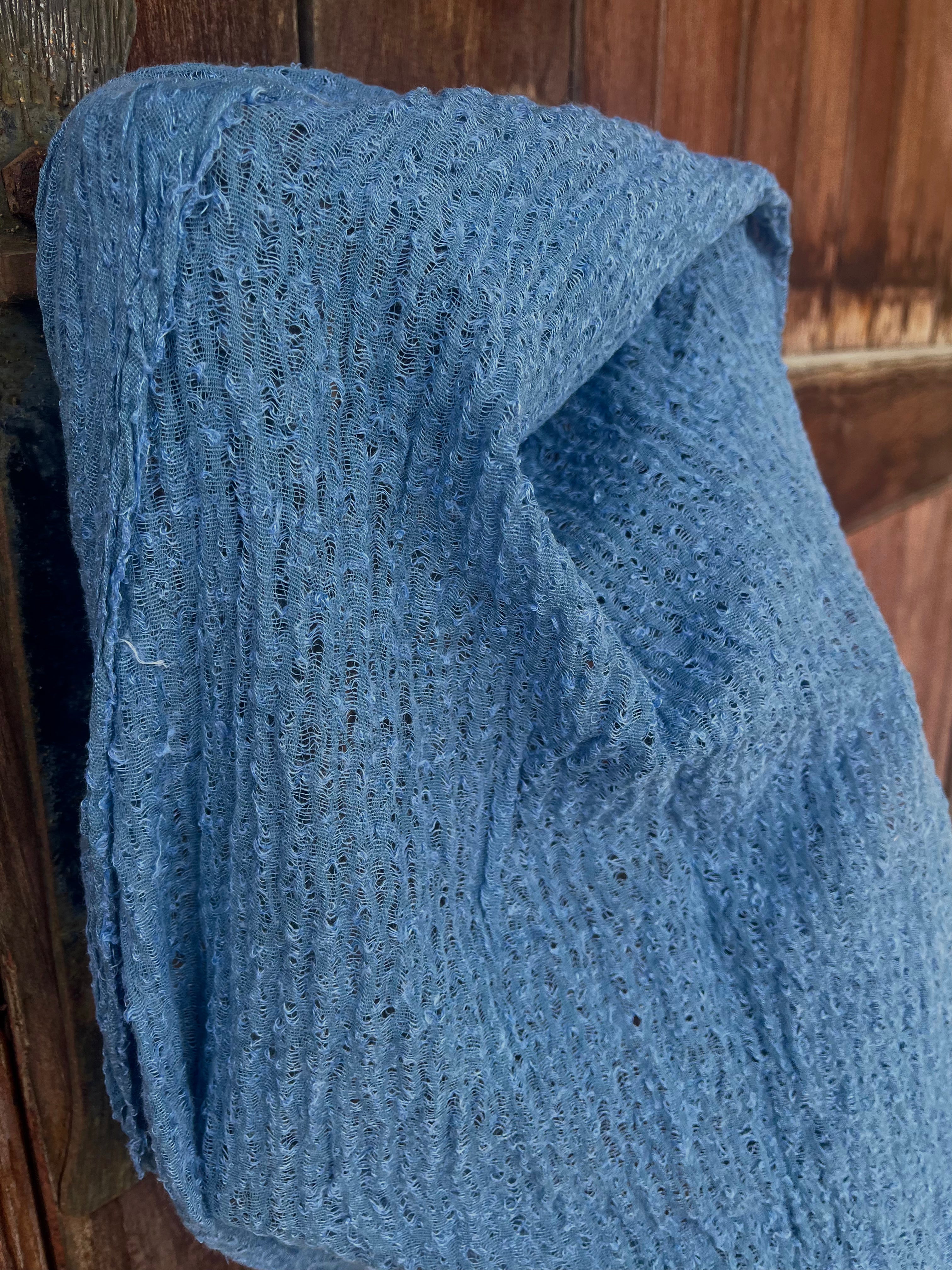 Indigo Blue Textured Sheer Linen Fabric