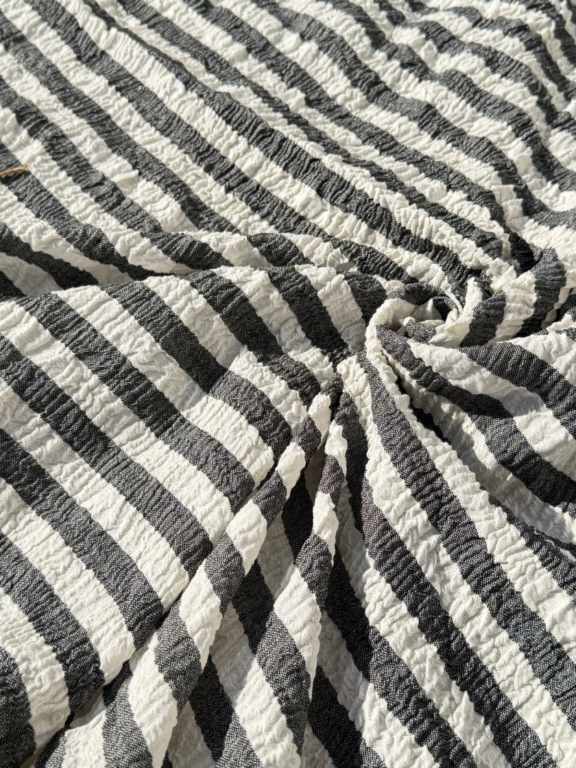 Premium Handwoven Crinkle Stripe Cotton Fabric | Resort Wear Textile