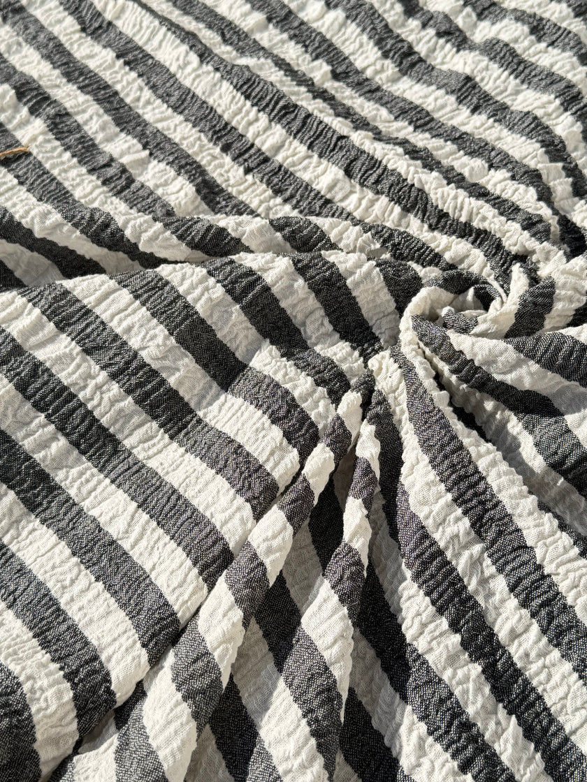 Premium Handwoven Crinkle Stripe Cotton Fabric | Resort Wear Textile
