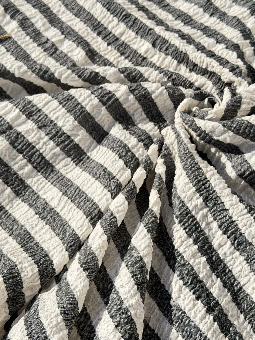 Premium Handwoven Crinkle Stripe Cotton Fabric | Resort Wear Textile