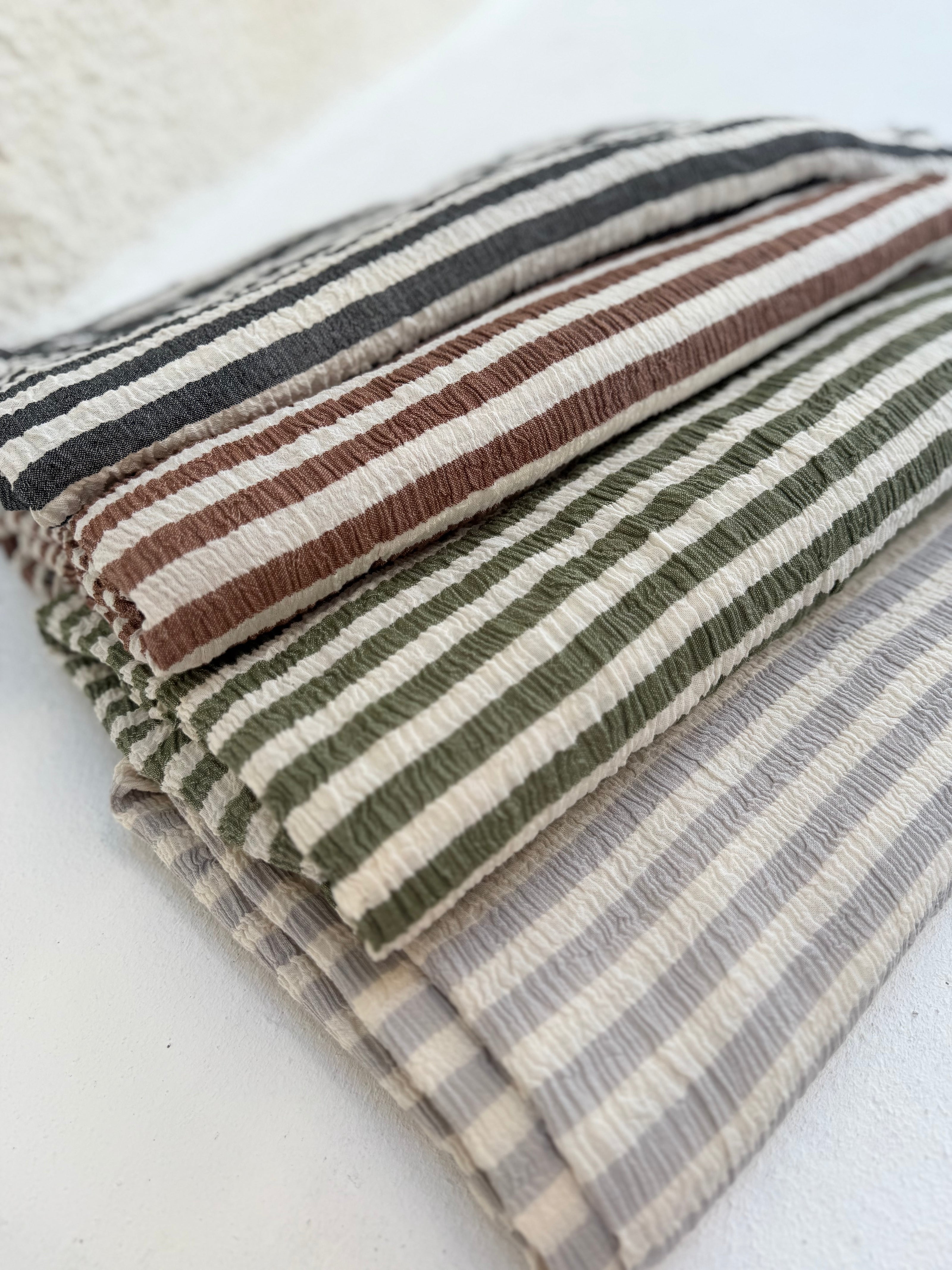 Premium Handwoven Crinkle Stripe Cotton Fabric | Resort Wear Textile