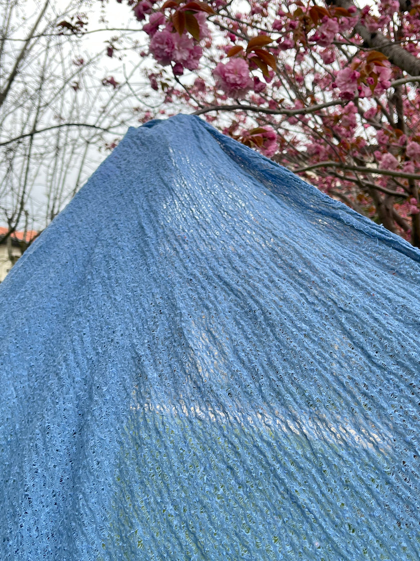 Indigo Blue Textured Sheer Linen Fabric