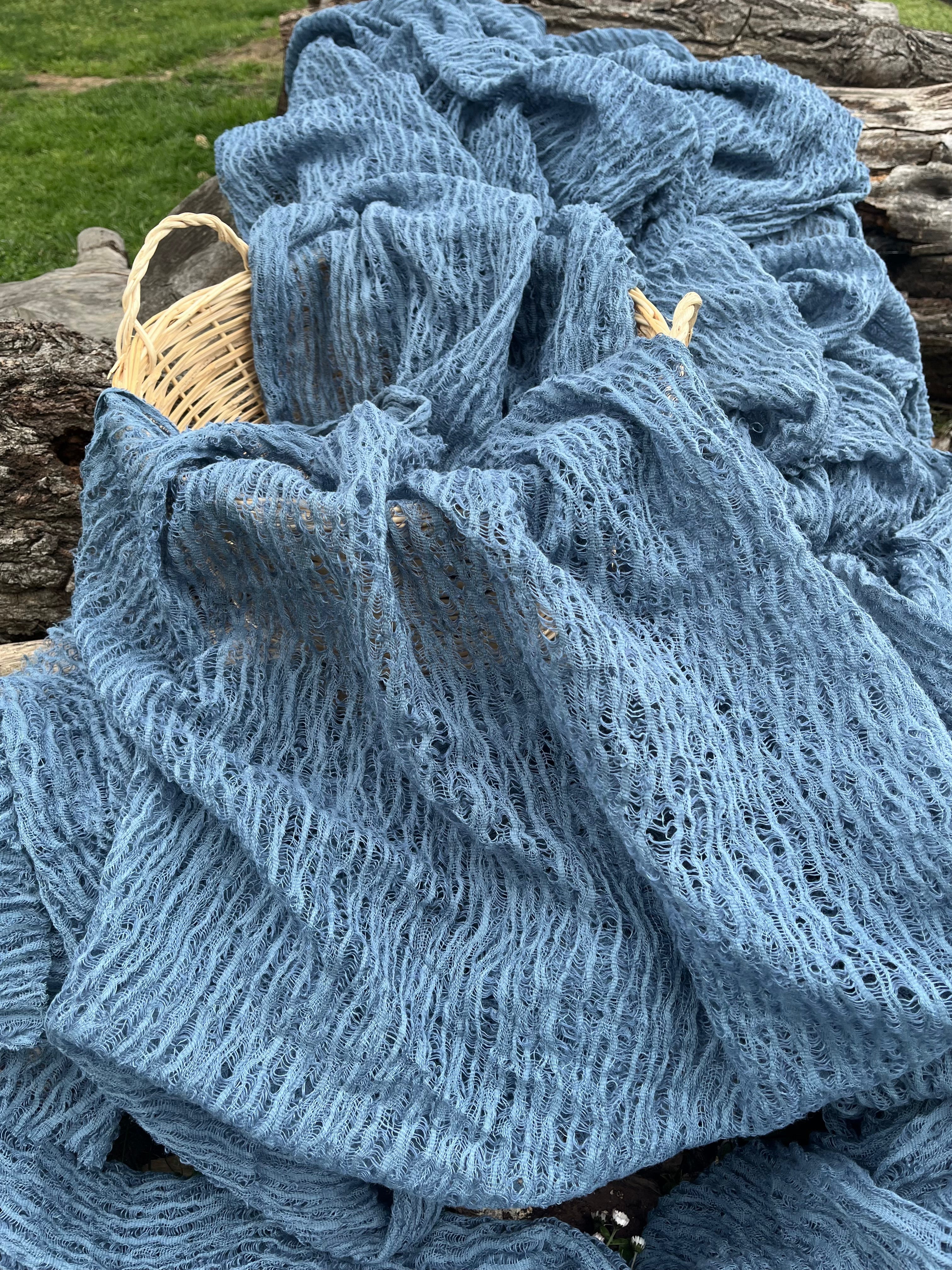 Indigo Blue Textured Sheer Linen Fabric.