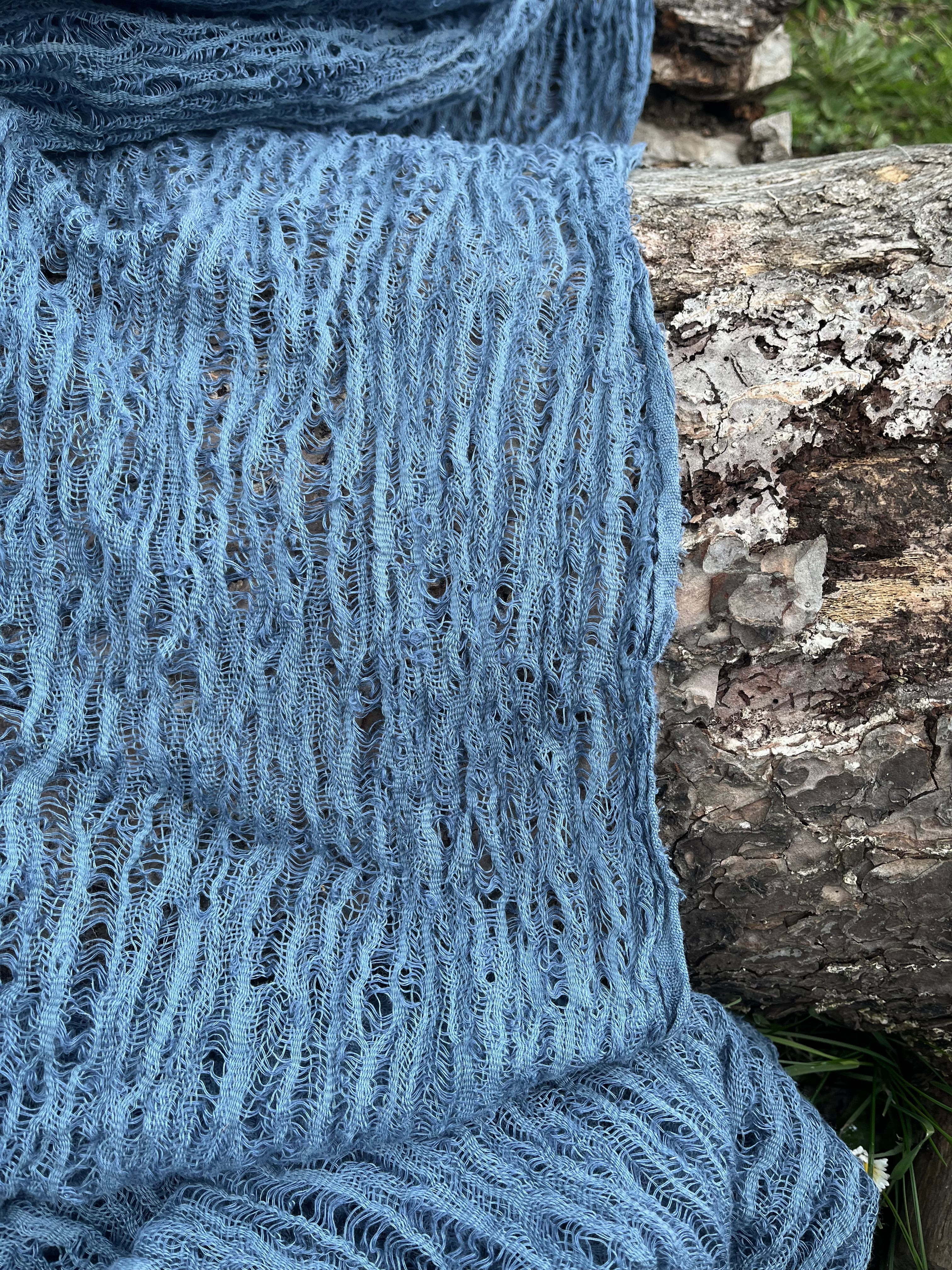 Indigo Blue Textured Sheer Linen Fabric.