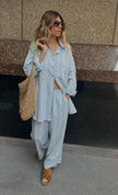 Cotton Light Weight Blue Yarn Dyed Fabric With Pin Stripes.
