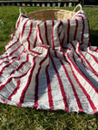 Red Striped Cotton Crinkle Fabric Stretchy.