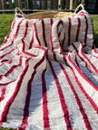 Red Striped Cotton Crinkle Fabric Stretchy.
