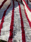 Red Striped Cotton Crinkle Fabric Stretchy.