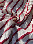 Red Striped Cotton Crinkle Fabric Stretchy.