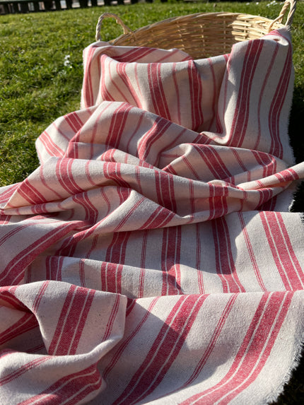 Red Striped Mid Weight Softened Linen Cotton Fabric By The Yard 2