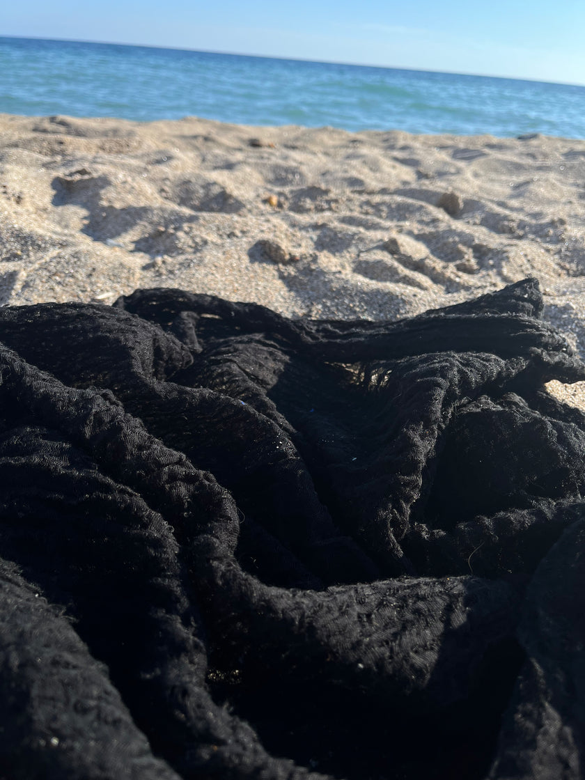 Black Textured Linen Fabric By The Yard Natural Fabrics.