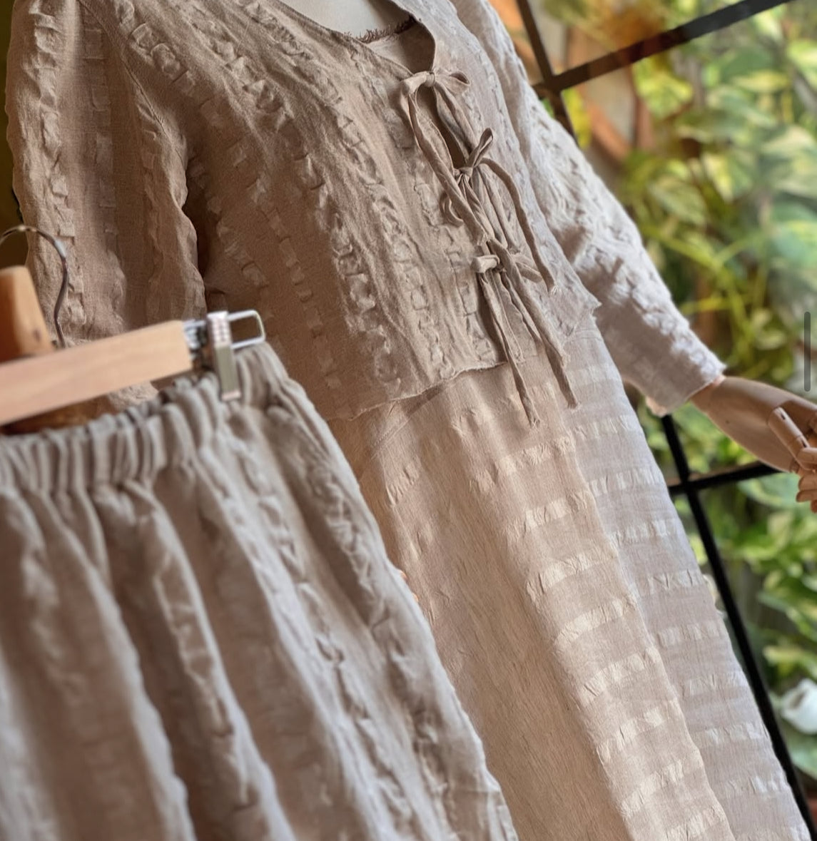 Linen Silk Blend Striped Fabric.