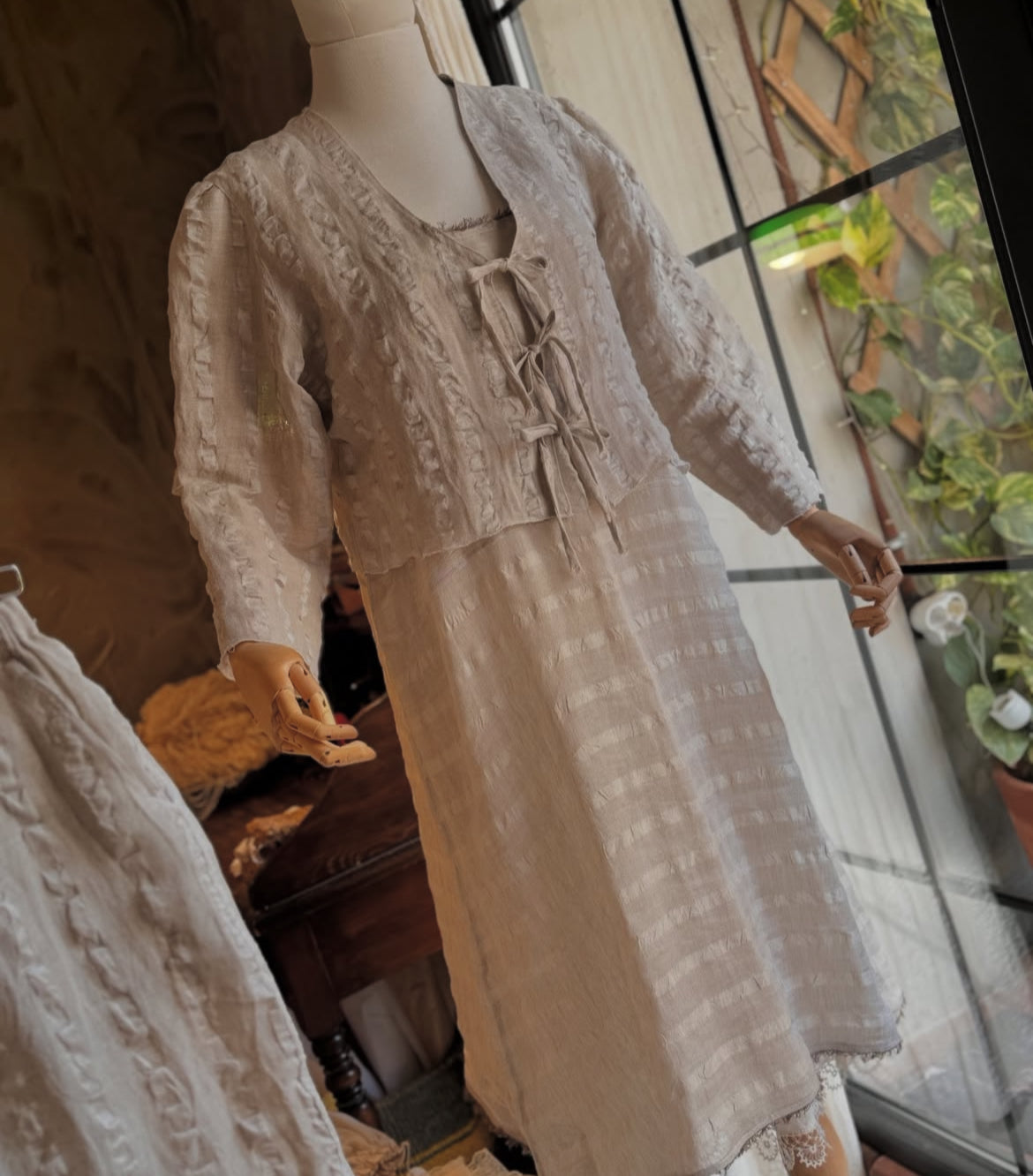 Linen Silk Blend Striped Fabric.