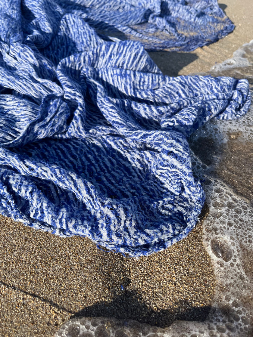 Blue Unique Natural Fabrics: Funky, Sheer, and Textured Cotton Linen.