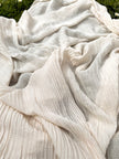 Tissu en coton biologique à mailles creuses, tissu en coton transparent froissé à motif à chevrons Beige et blanc