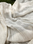 Tissu en coton biologique à mailles creuses, tissu en coton transparent froissé à motif à chevrons Beige et blanc