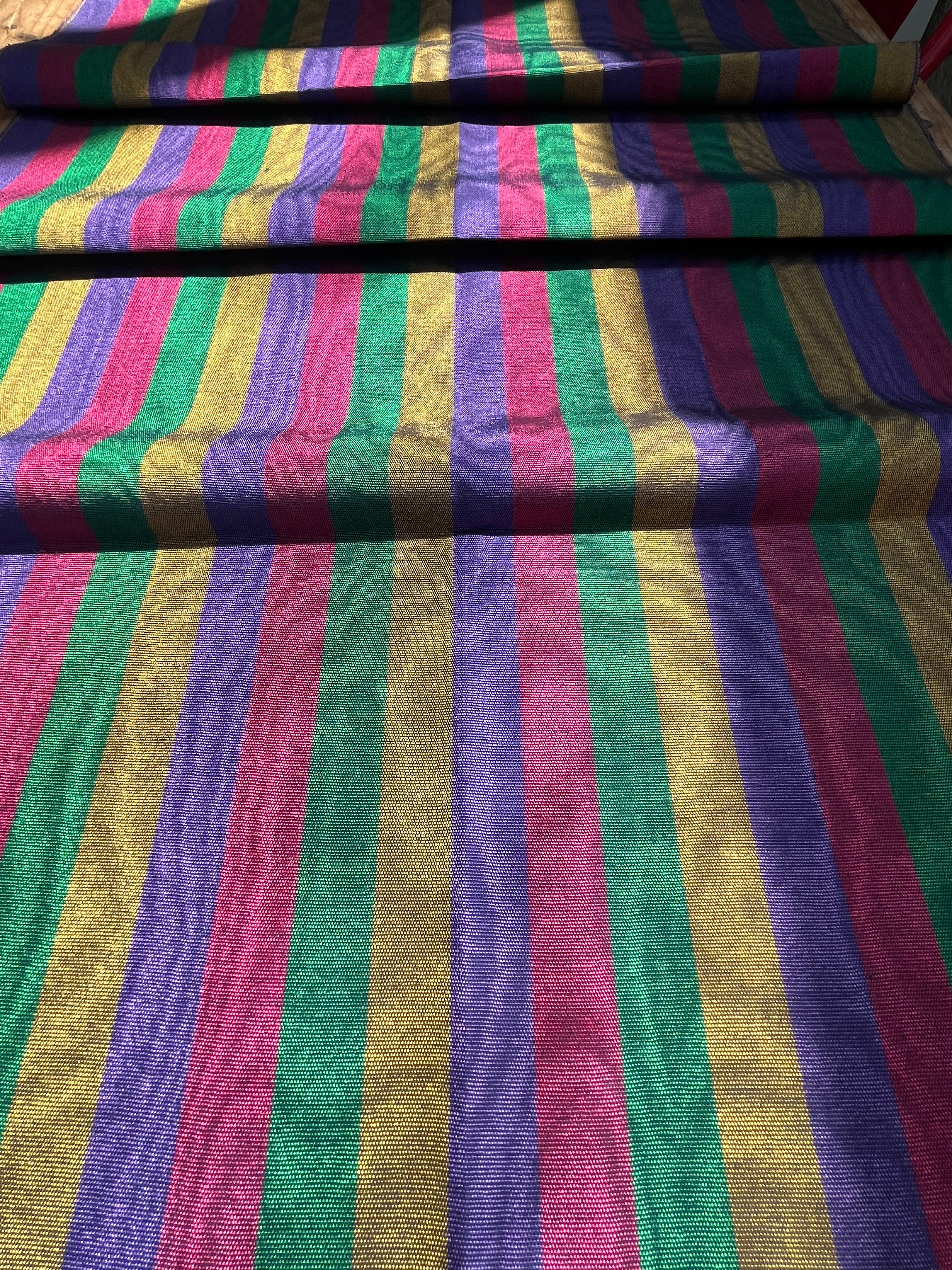 Multi Color Striped Pattern Moiré Fabric By The Yard – Luxurious Silk  For Interior Design & Special Sewing Projects. / 22 inches - 50 cm Width.