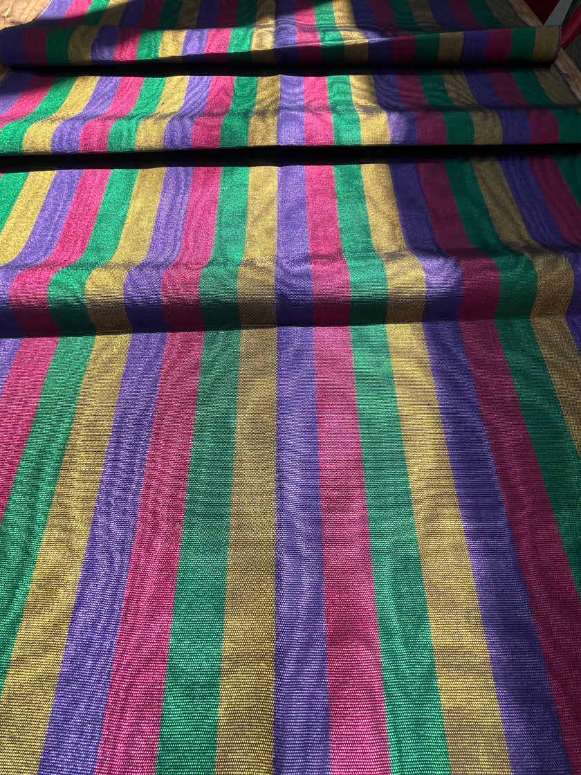Multi Color Striped Pattern Moiré Fabric By The Yard – Luxurious Silk  For Interior Design & Special Sewing Projects. / 22 inches - 50 cm Width.