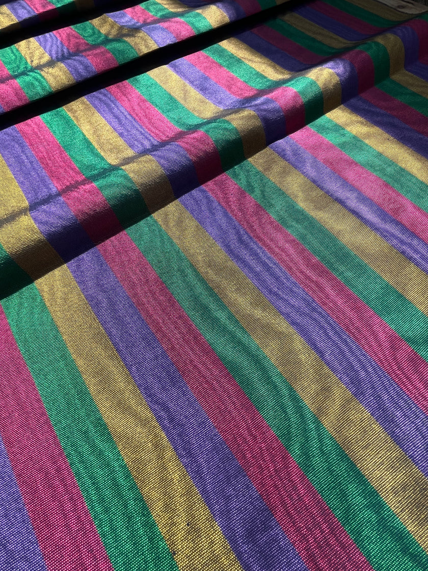 Multi Color Striped Pattern Moiré Fabric By The Yard – Luxurious Silk  For Interior Design & Special Sewing Projects. / 22 inches - 50 cm Width.