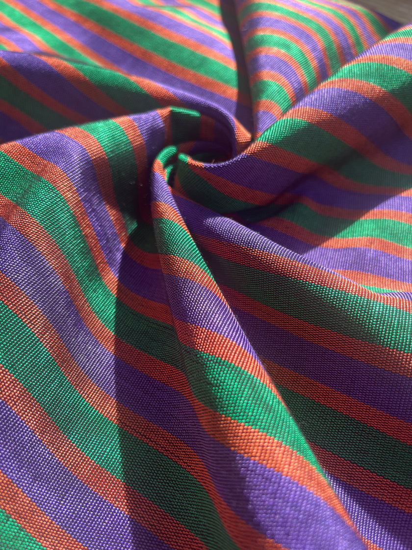Multi Color Striped Pattern Moiré Fabric By The Yard – Luxurious Silk  For Interior Design & Special Sewing Projects. / 22 inches - 50 cm Width.