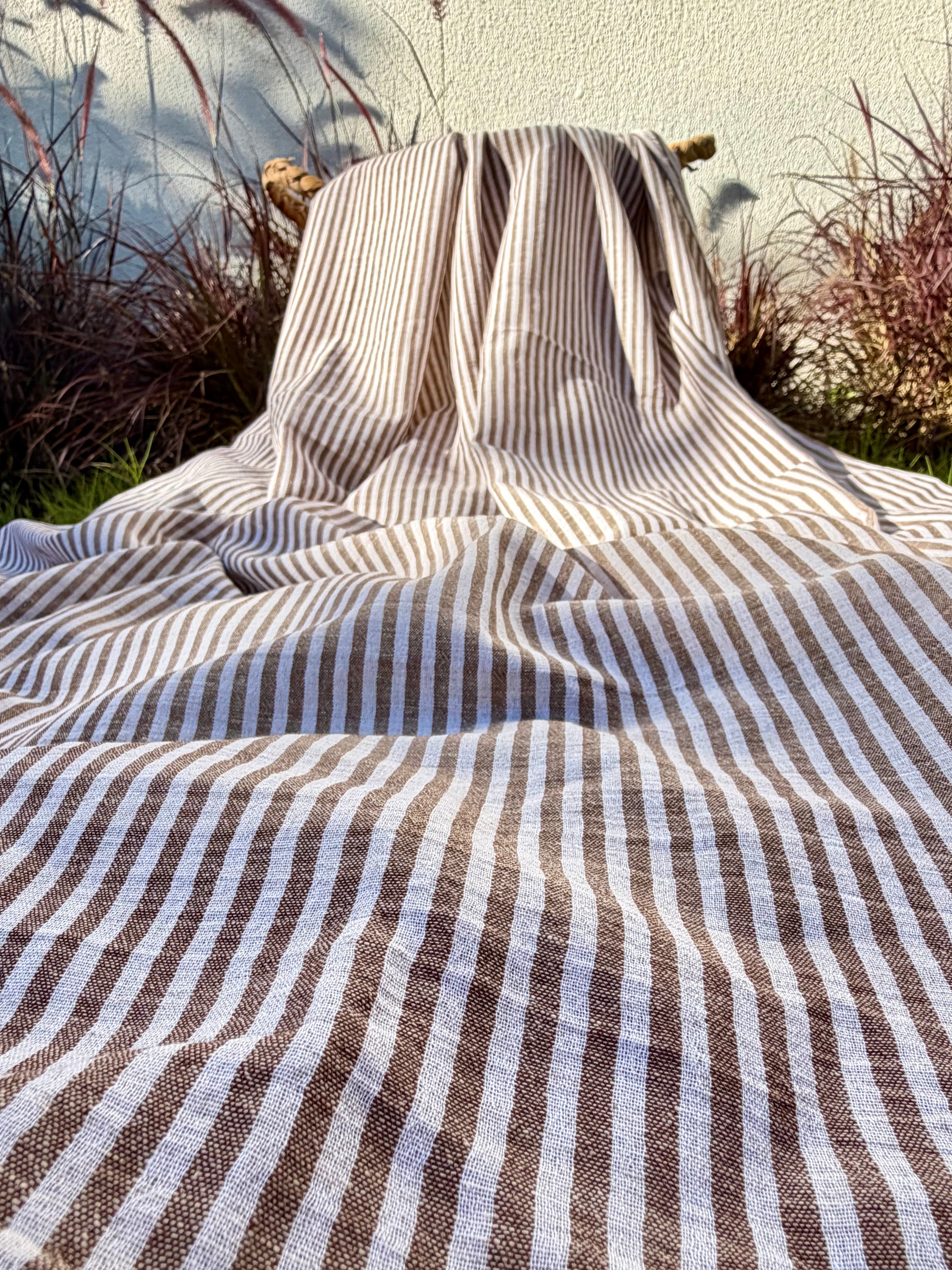 Organic Brown & White Pin Stripe Cotton Fabric by the Yard | 145 cm Wide Handwoven Turkish Cotton