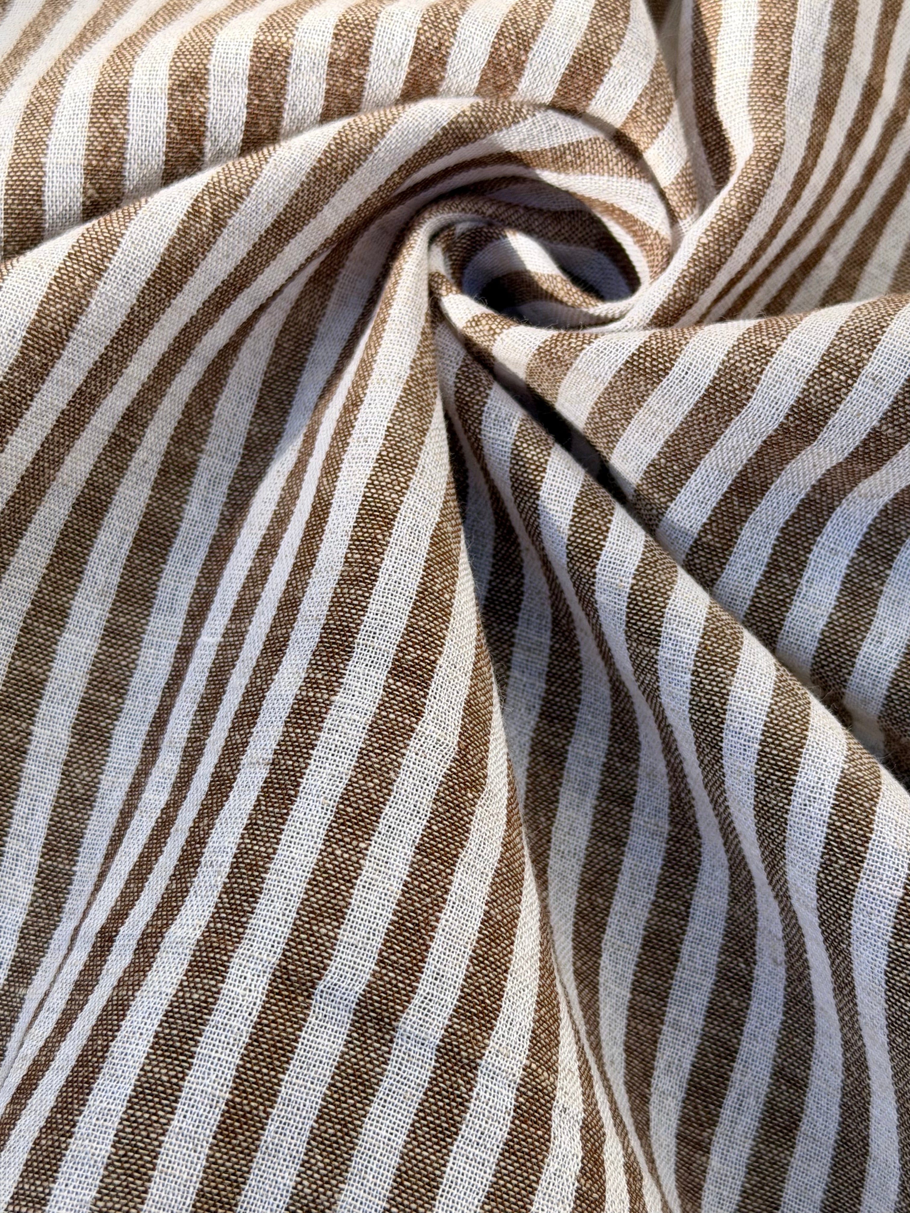 Organic Brown & White Pin Stripe Cotton Fabric by the Yard | 145 cm Wide Handwoven Turkish Cotton