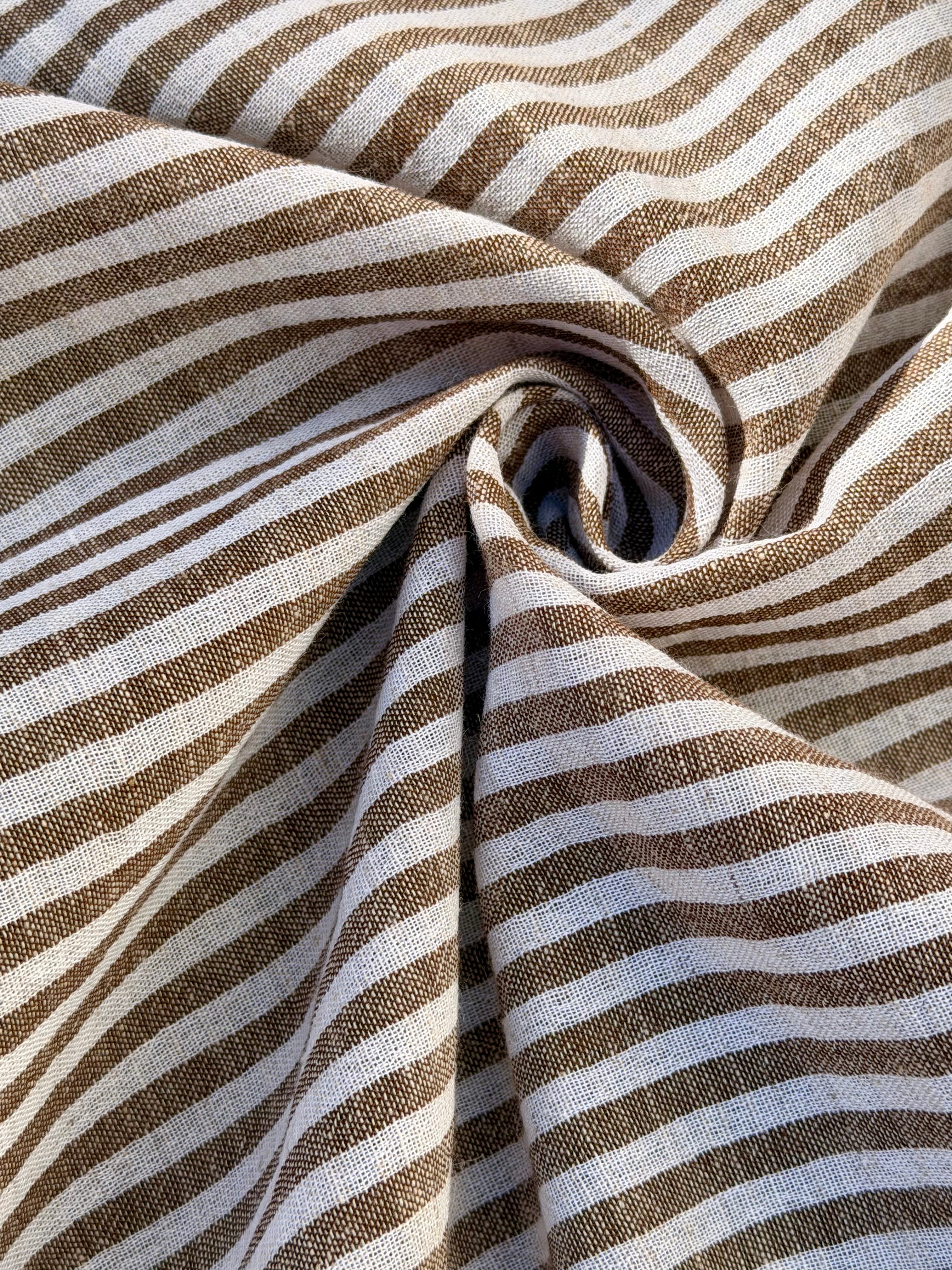 Organic Brown & White Pin Stripe Cotton Fabric by the Yard | 145 cm Wide Handwoven Turkish Cotton