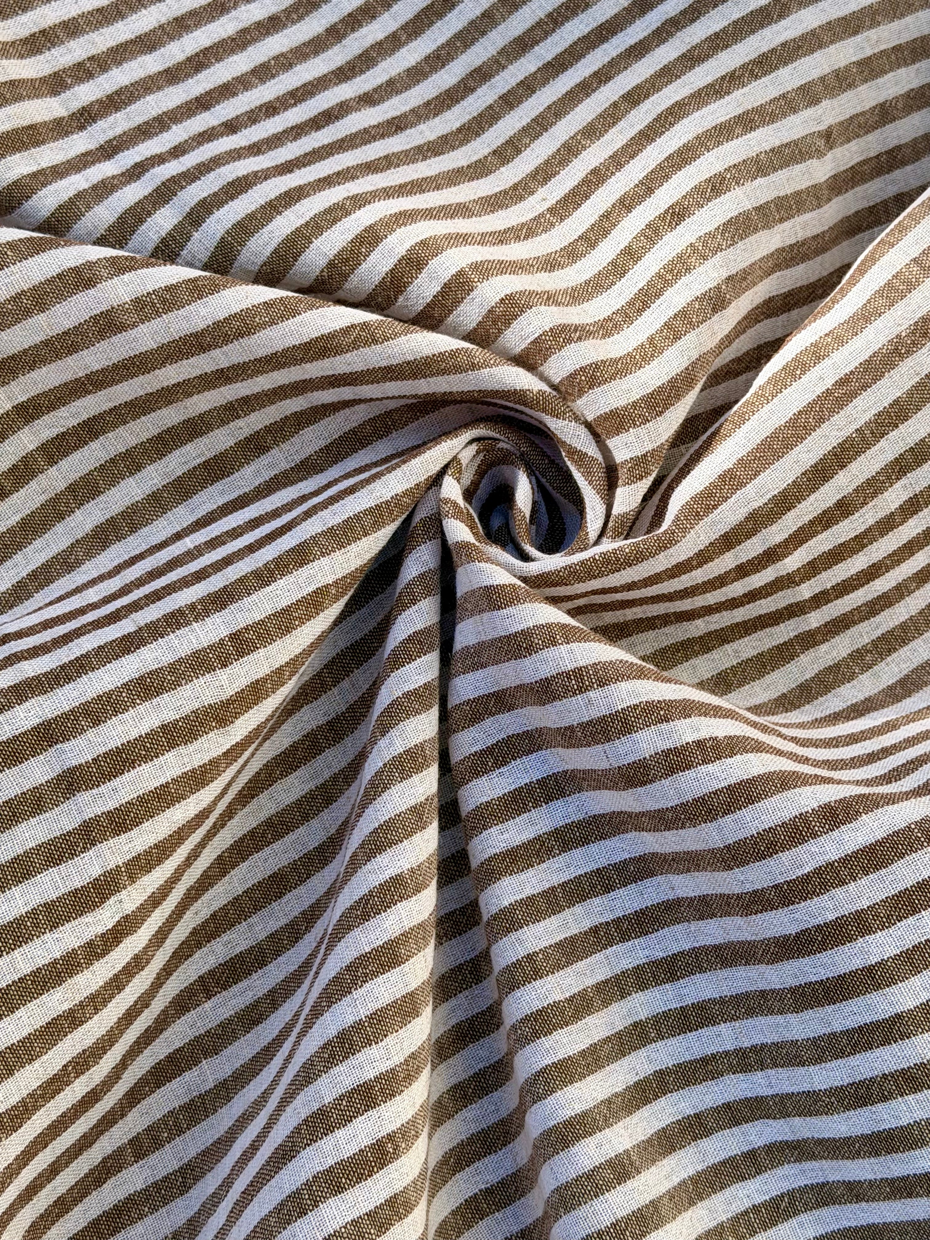 Organic Brown & White Pin Stripe Cotton Fabric by the Yard | 145 cm Wide Handwoven Turkish Cotton