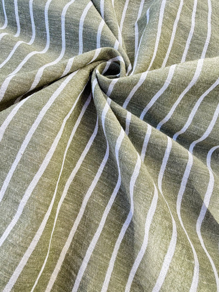 Organic Olive Green & White Pin Stripe Cotton Fabric by the Yard | 145 cm Turkish Cotton