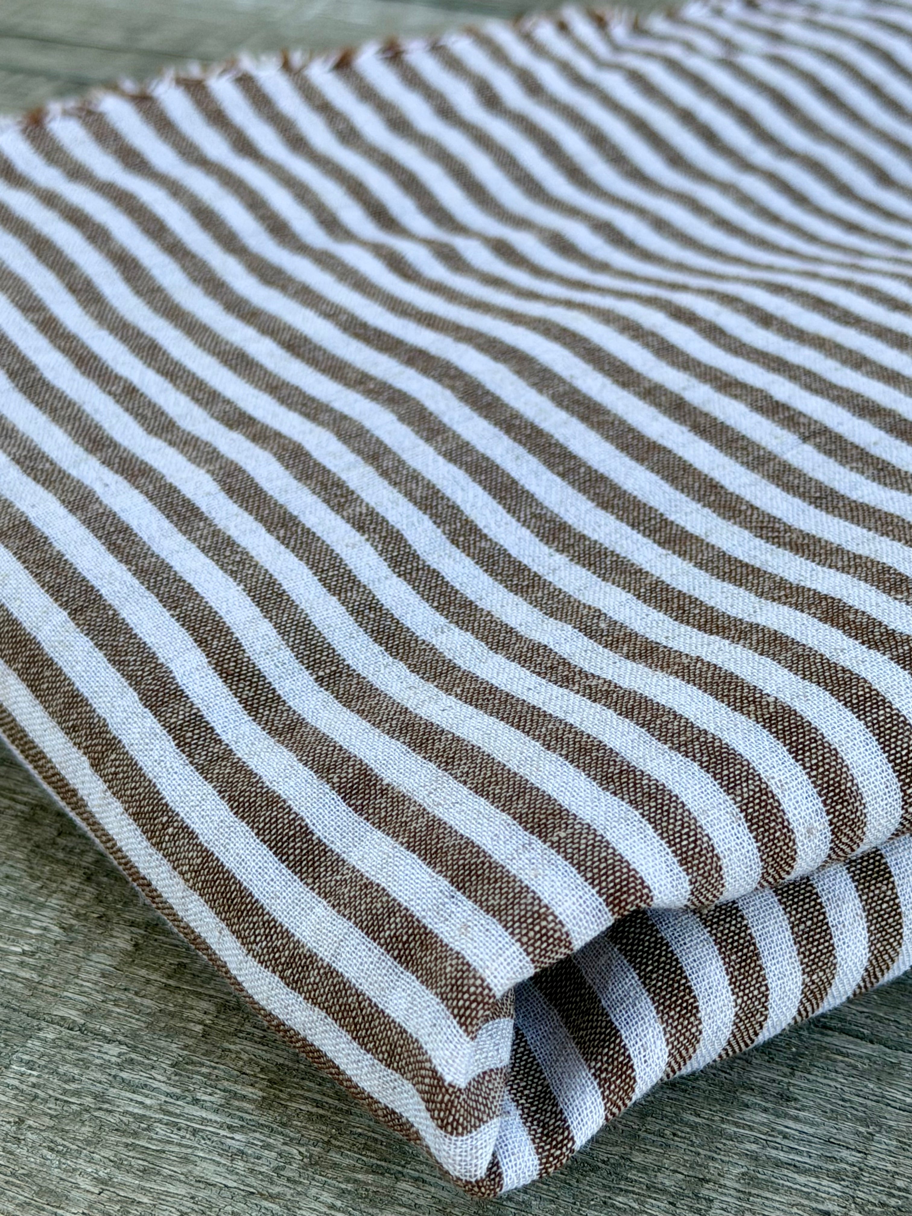 Organic Brown & White Pin Stripe Cotton Fabric by the Yard | 145 cm Wide Handwoven Turkish Cotton