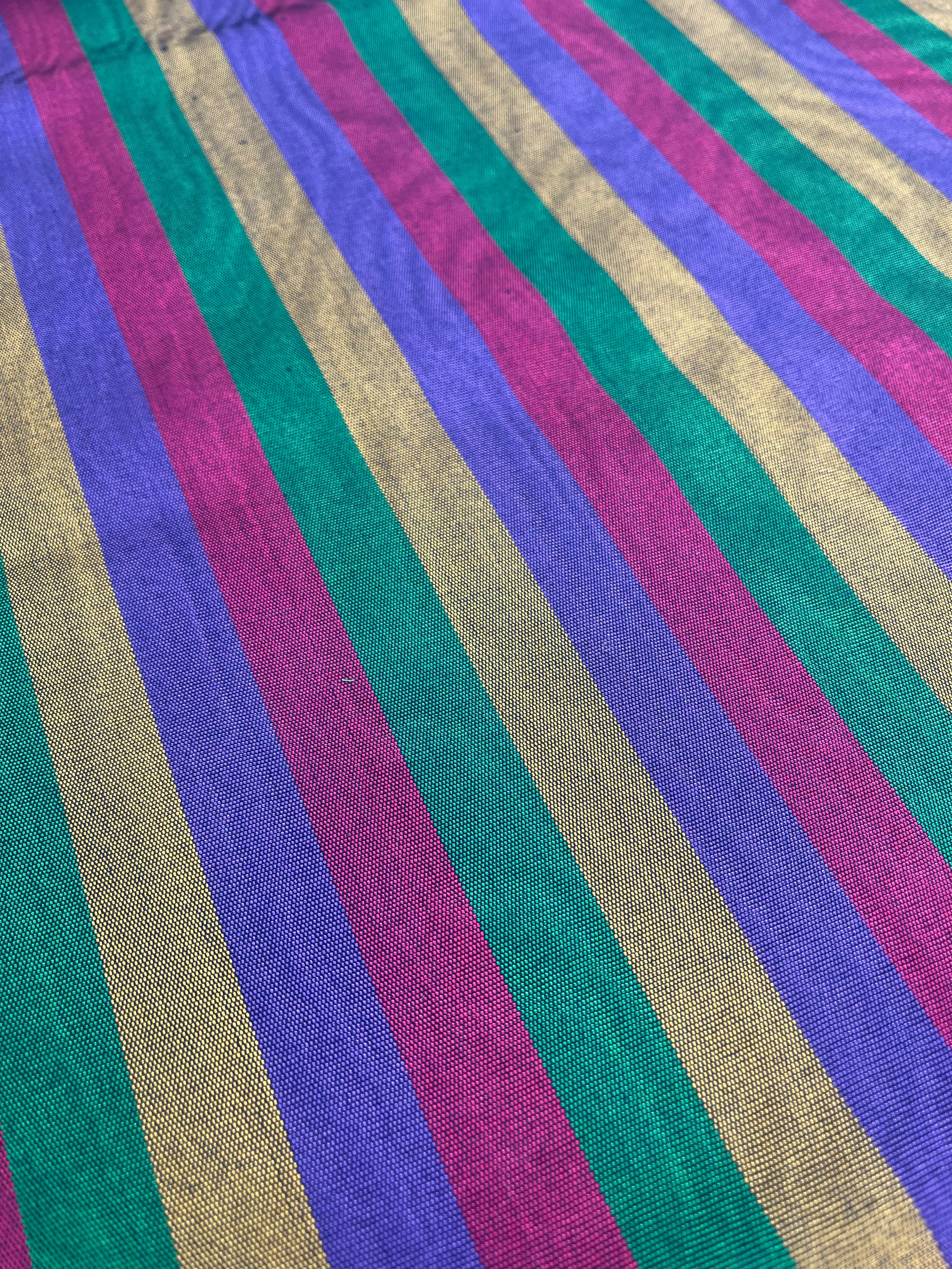 Multi Color Striped Pattern Moiré Fabric By The Yard – Luxurious Silk  For Interior Design & Special Sewing Projects. / 22 inches - 50 cm Width.
