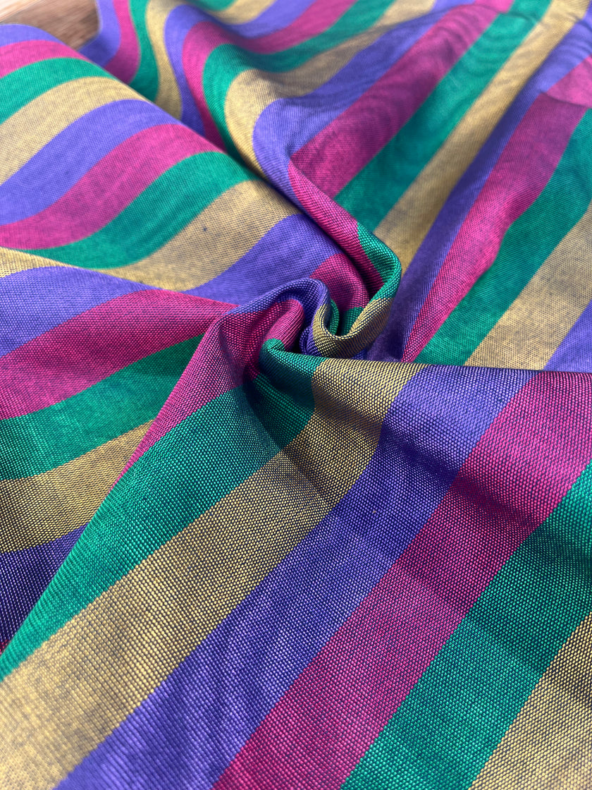 Multi Color Striped Pattern Moiré Fabric By The Yard – Luxurious Silk  For Interior Design & Special Sewing Projects. / 22 inches - 50 cm Width.