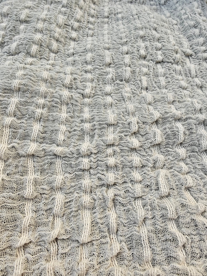 Neutral Stretchy Crinkle Cotton Fabric, Textured Surface.Handwoven Striped Crinkle Cotton Fabric – Organic Cotton & Beech Wood Fiber Blend