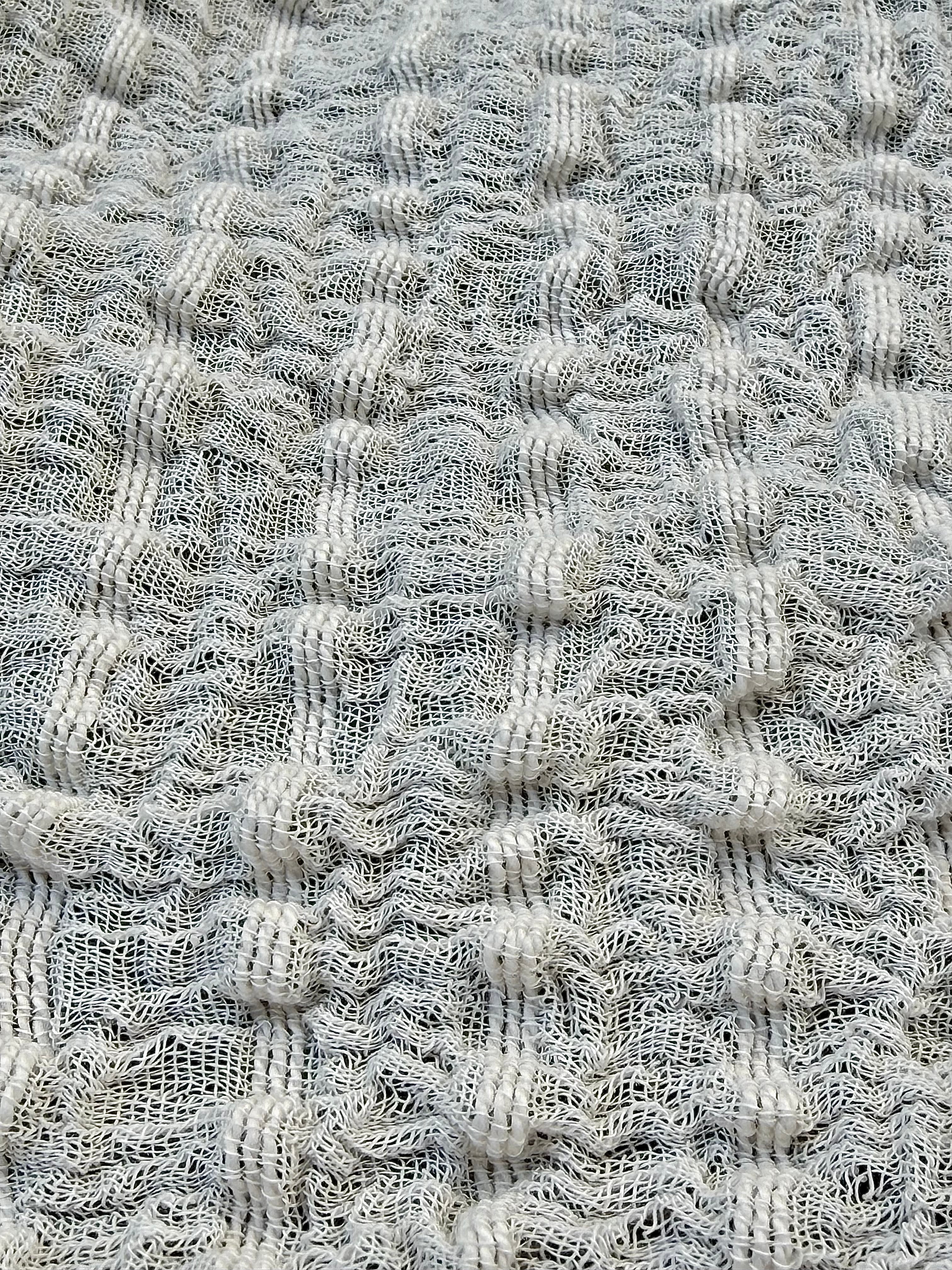 Neutral Stretchy Crinkle Cotton Fabric, Textured Surface.Handwoven Striped Crinkle Cotton Fabric – Organic Cotton & Beech Wood Fiber Blend