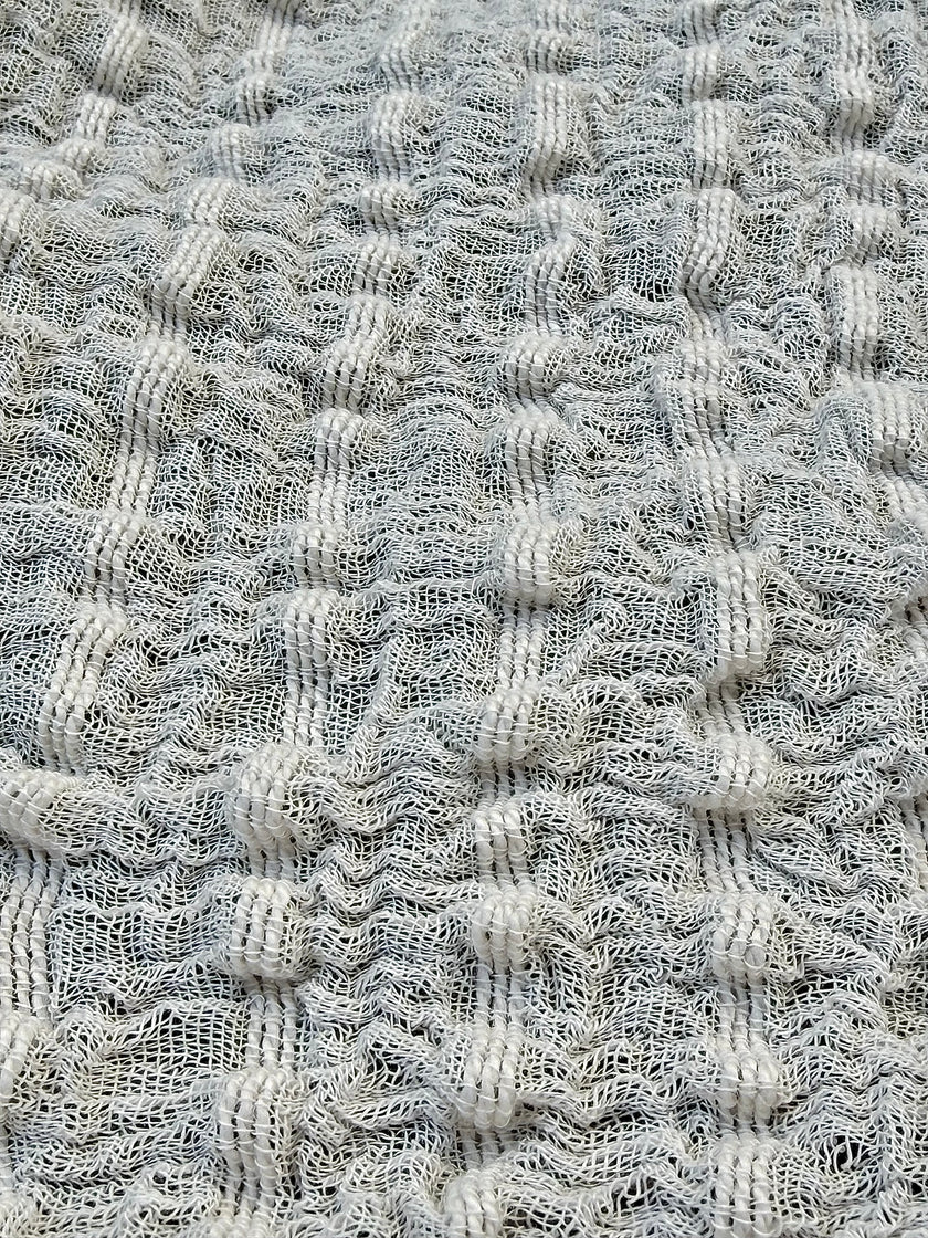 Neutral Stretchy Crinkle Cotton Fabric, Textured Surface.Handwoven Striped Crinkle Cotton Fabric – Organic Cotton & Beech Wood Fiber Blend