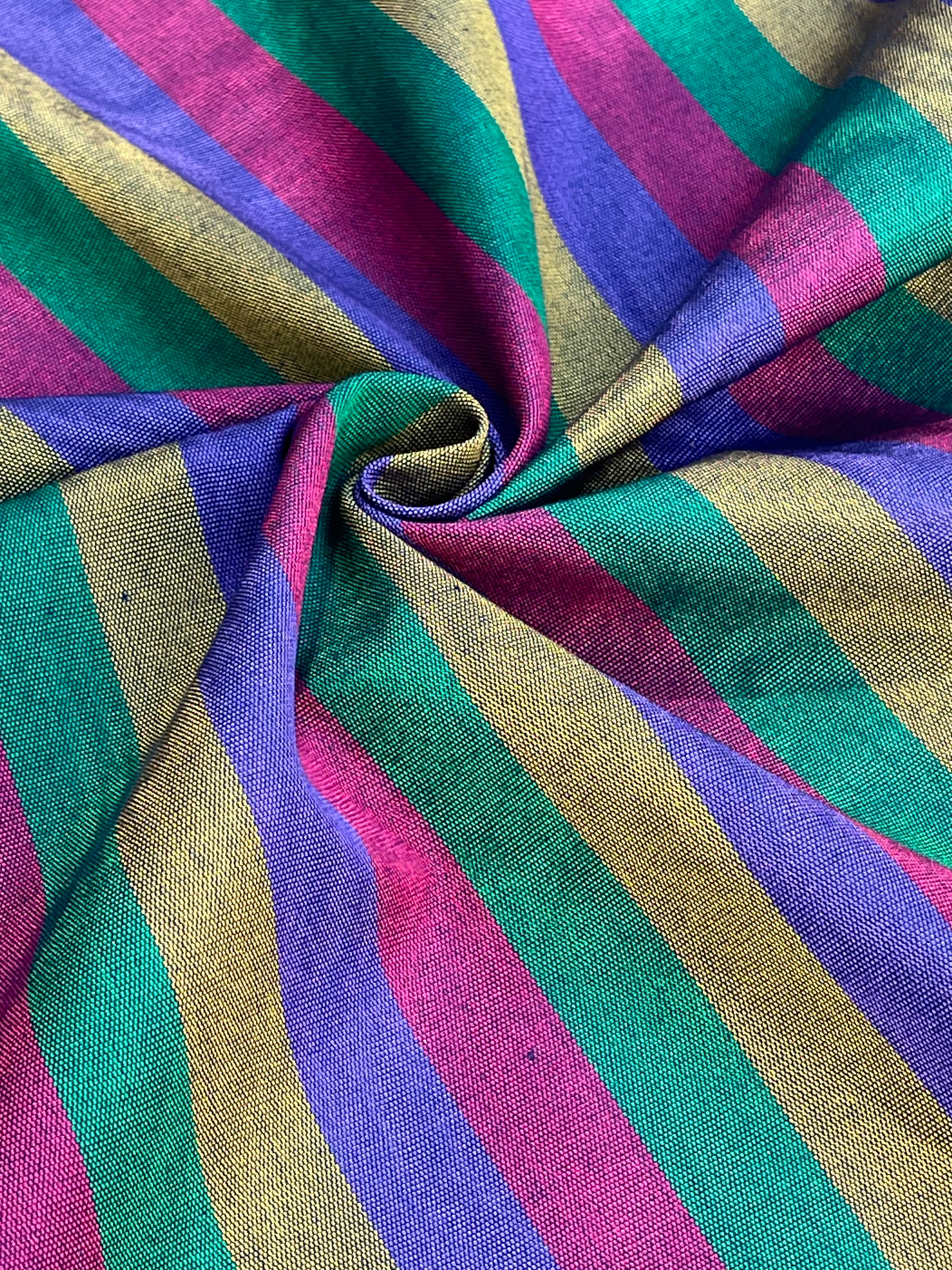 Multi Color Striped Pattern Moiré Fabric By The Yard – Luxurious Silk  For Interior Design & Special Sewing Projects. / 22 inches - 50 cm Width.