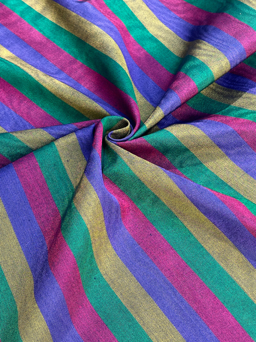 Multi Color Striped Pattern Moiré Fabric By The Yard – Luxurious Silk  For Interior Design & Special Sewing Projects. / 22 inches - 50 cm Width.