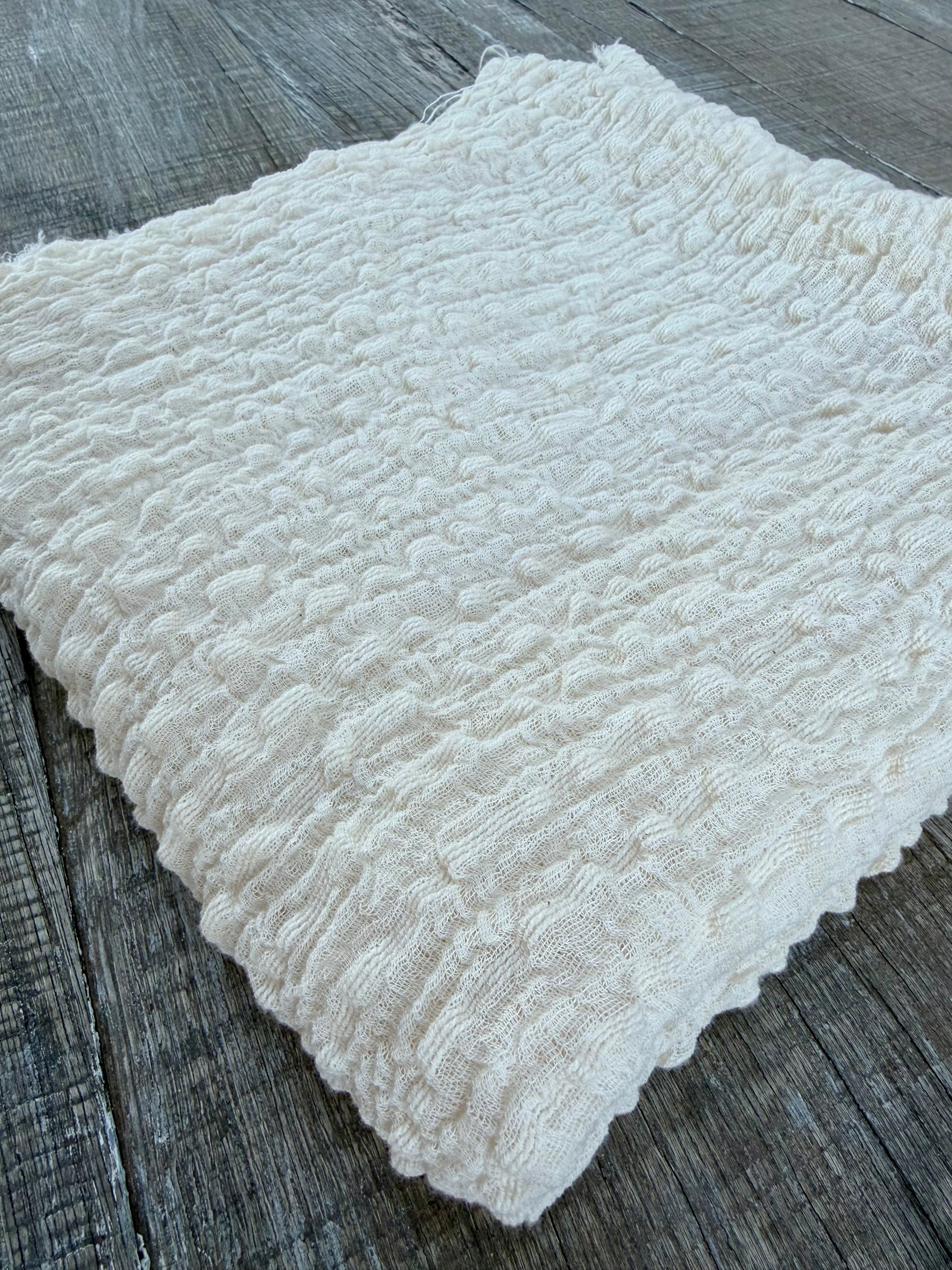 Neutral Stretchy Crinkle Cotton Fabric, Textured Surface.Handwoven Striped Crinkle Cotton Fabric – Organic Cotton & Beech Wood Fiber Blend